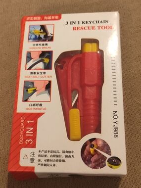 NWT!! 3-in-1 Red Rescue Tool Keychain with SOS Whistle